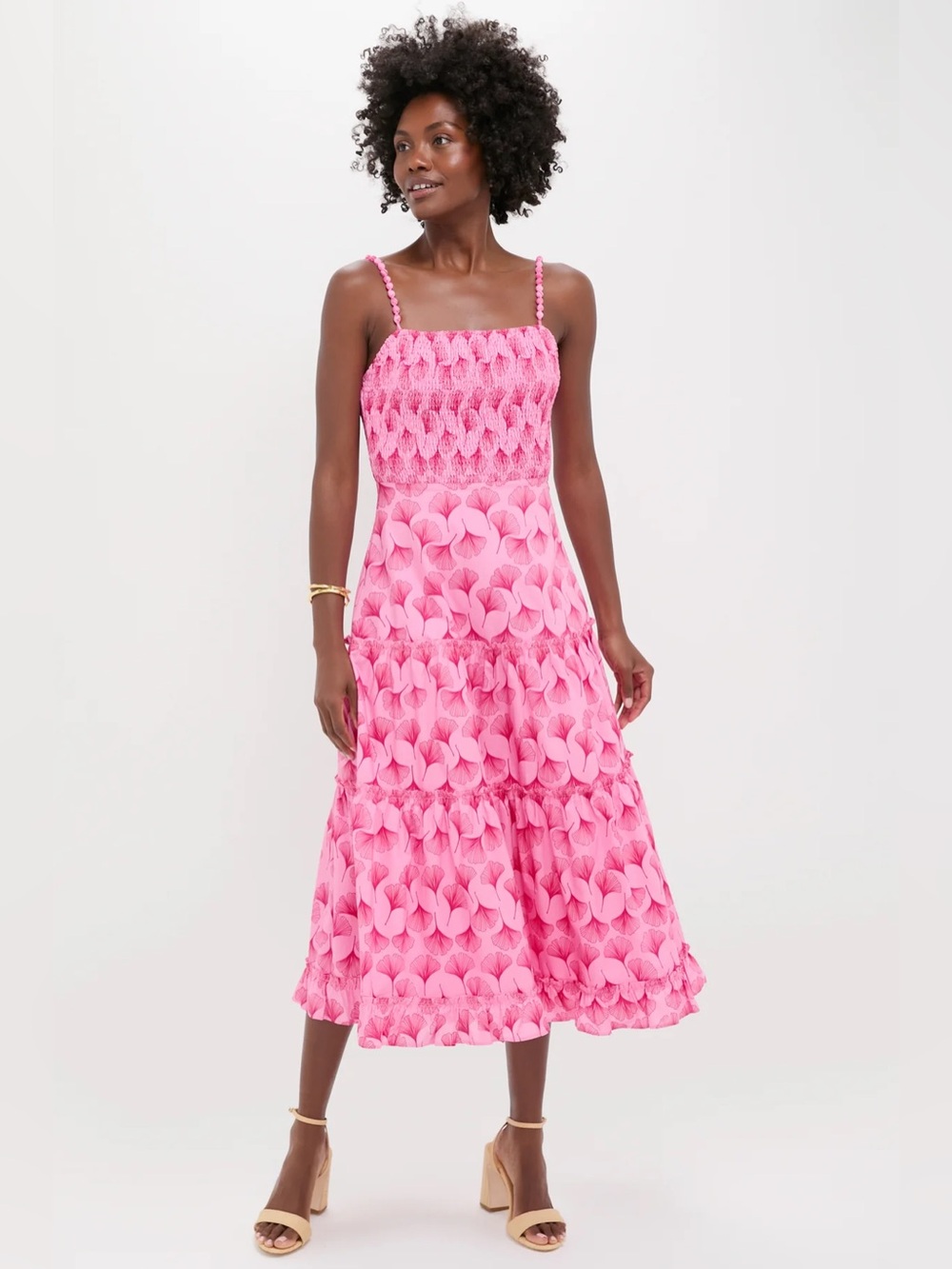 Tuckernuck Hyacinth House Pink Ginkgo Floral Midi Dress - Size xsmall - NWT